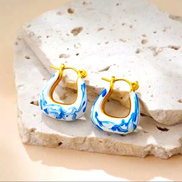 Blue and Gold Hoop Earrings - Picture 1 of 3
